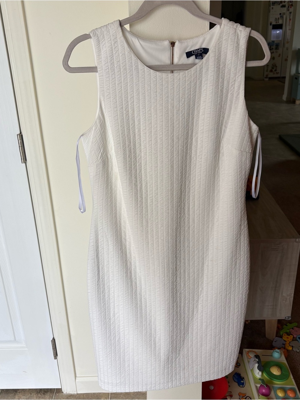 Chaps Sleeveless White Textured Sheath Dress